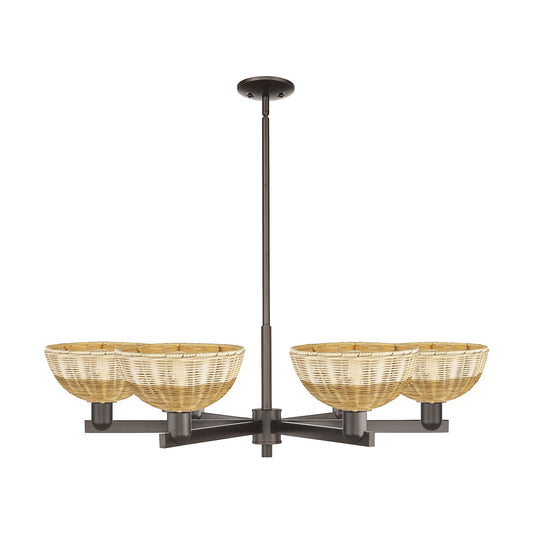 Innovations Lighting Bristol Natural II 39in 6-Light Chandelier | Industrial Oil Rubbed Bronze Steel and Natural Fiber Dome | Model 716-6CR-OB-NBD2-9-NAT