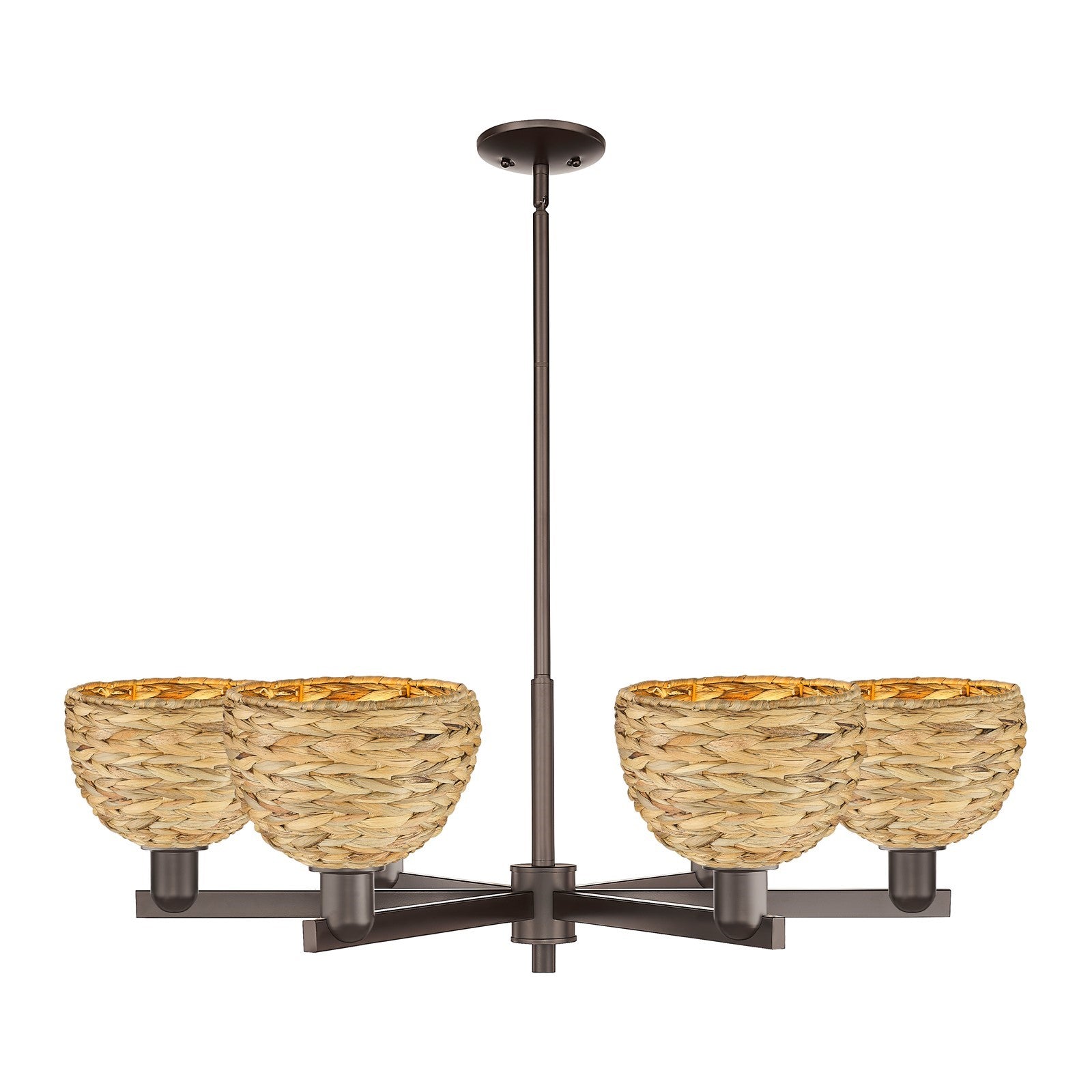 Innovations Arcadia 38in 6-Light Chandelier | Industrial Oil Rubbed Bronze and Natural Rattan | Dining Room & Living Room | Model 716-6CR-OB-RBD-8-NAT