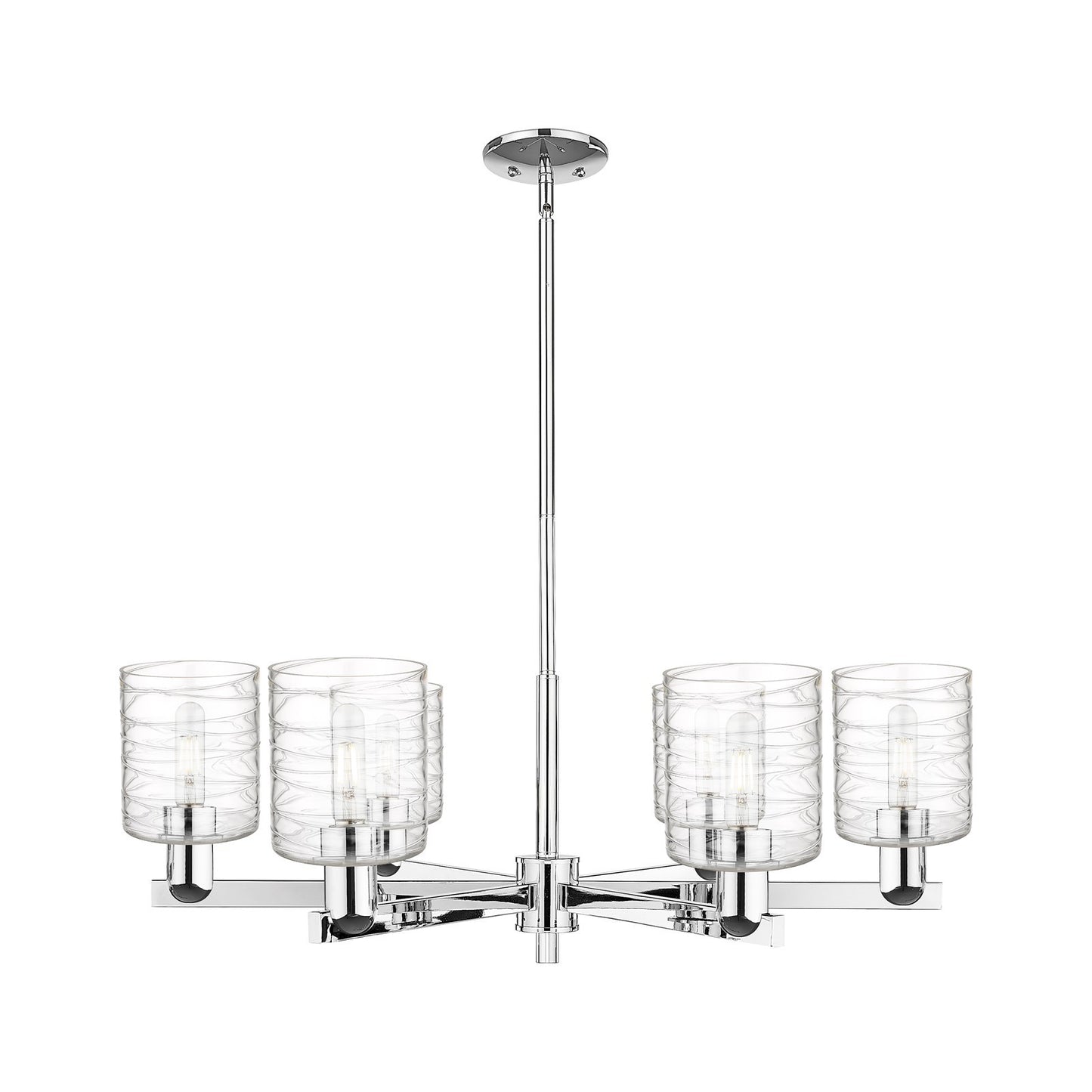 Innovations Cobbleskill 35in 6-Light Chandelier | Industrial Polished Chrome and Deco Swirl Glass | Dining Room & Living Room | Model 716-6CR-PC-G1113