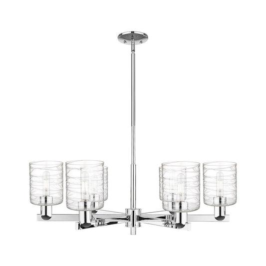 Innovations Cobbleskill 35in 6-Light Chandelier | Industrial Polished Chrome and Deco Swirl Glass | Dining Room & Living Room | Model 716-6CR-PC-G1113