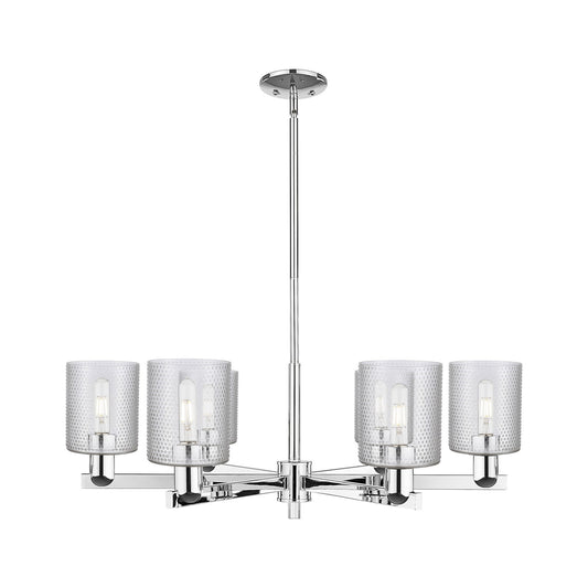 Innovations Cobbleskill 35in 6-Light Chandelier | Industrial Polished Chrome Steel and Clear Glass | Kitchen Island & Dining Room | Model 716-6CR-PC-G112