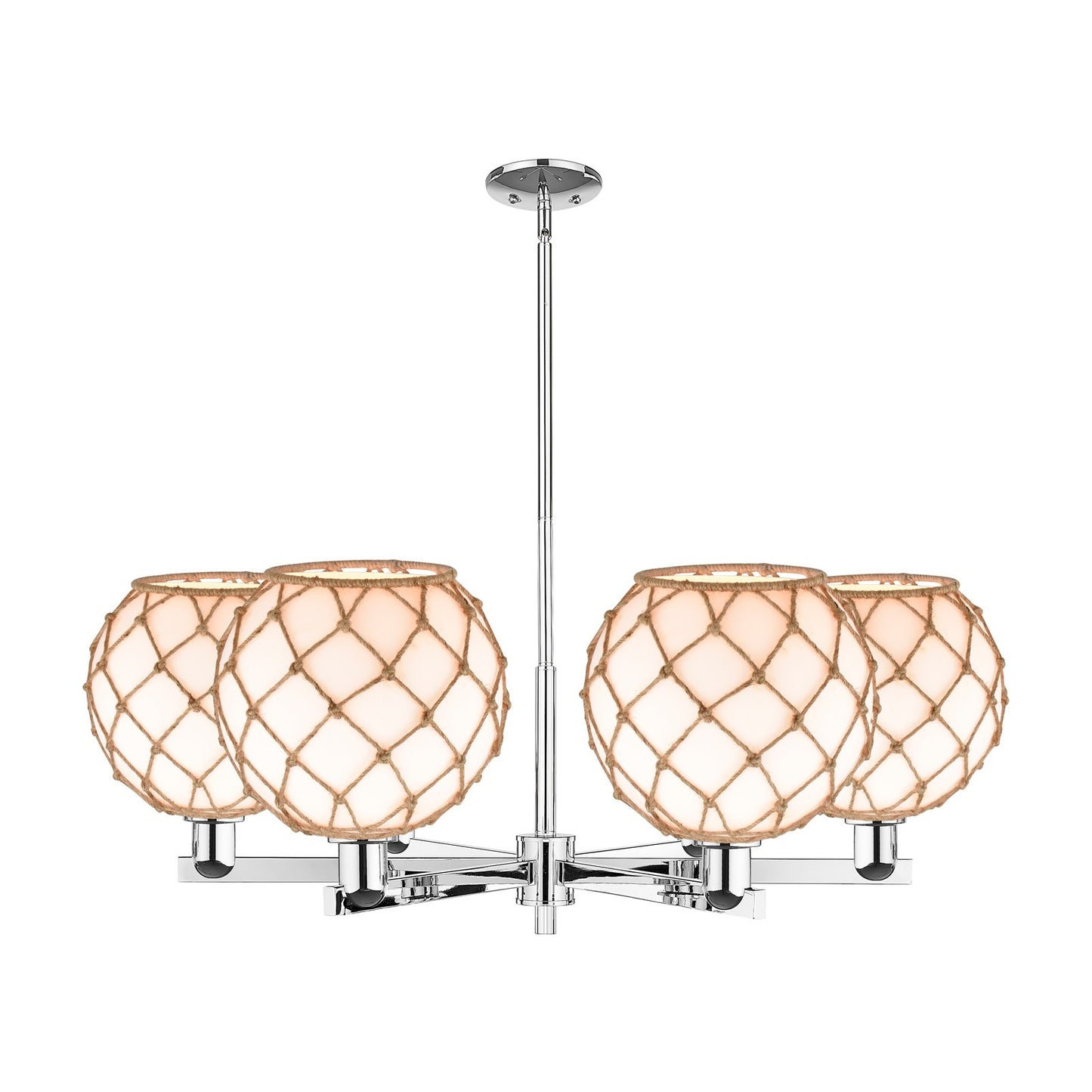 Innovations Farmhouse Rope 40in 6-Light Chandelier | Industrial Polished Chrome and Matte White Glass with Brown Rope | Model 716-6CR-PC-G121-10RB