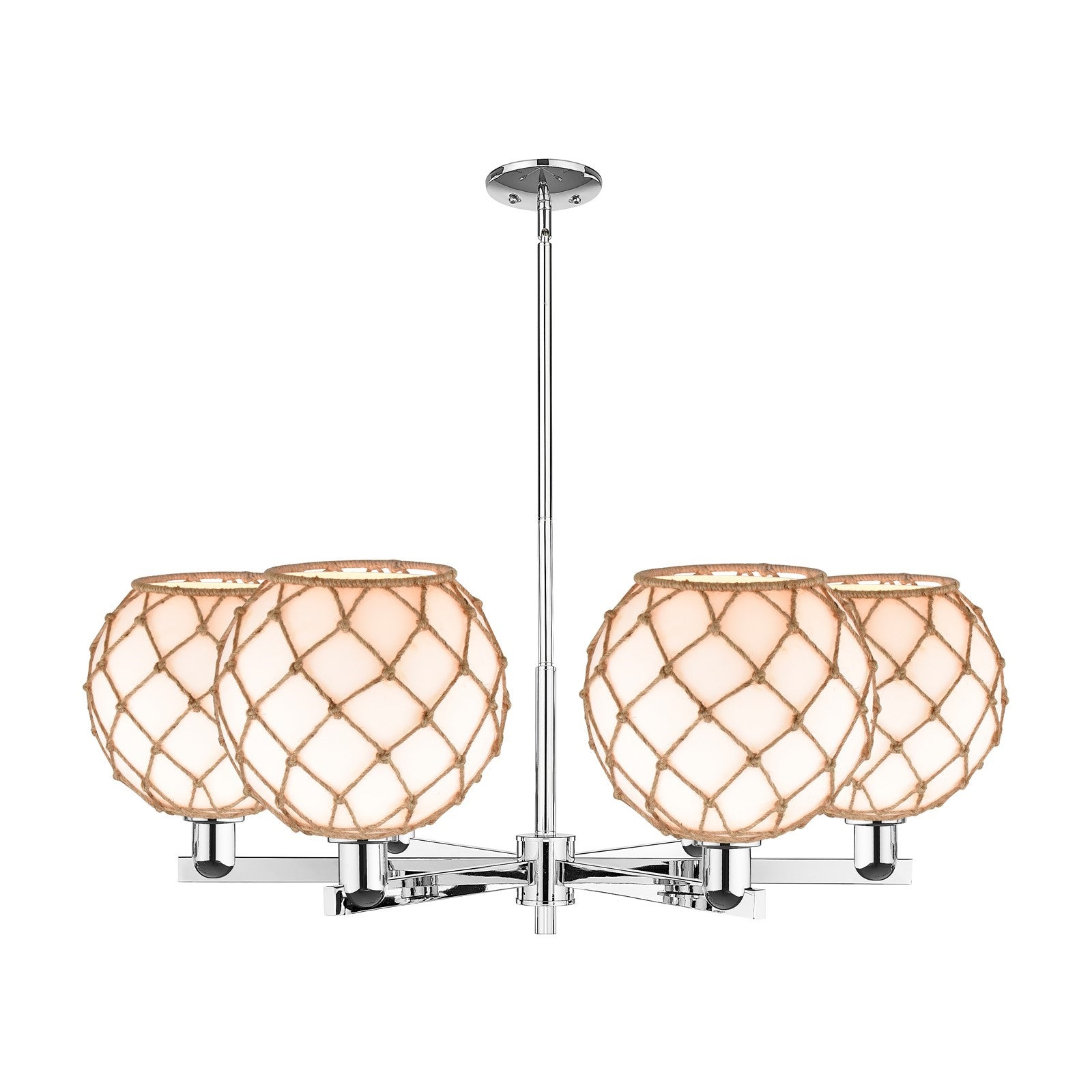 Innovations Farmhouse Rope 40in 6-Light Chandelier | Industrial Polished Chrome and Matte White Glass with Brown Rope | Model 716-6CR-PC-G121-10RB