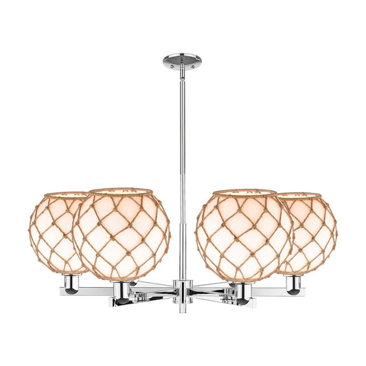 Innovations Farmhouse Rope 40in 6-Light Chandelier | Industrial Polished Chrome and Matte White Glass with Brown Rope | Model 716-6CR-PC-G121-10RB