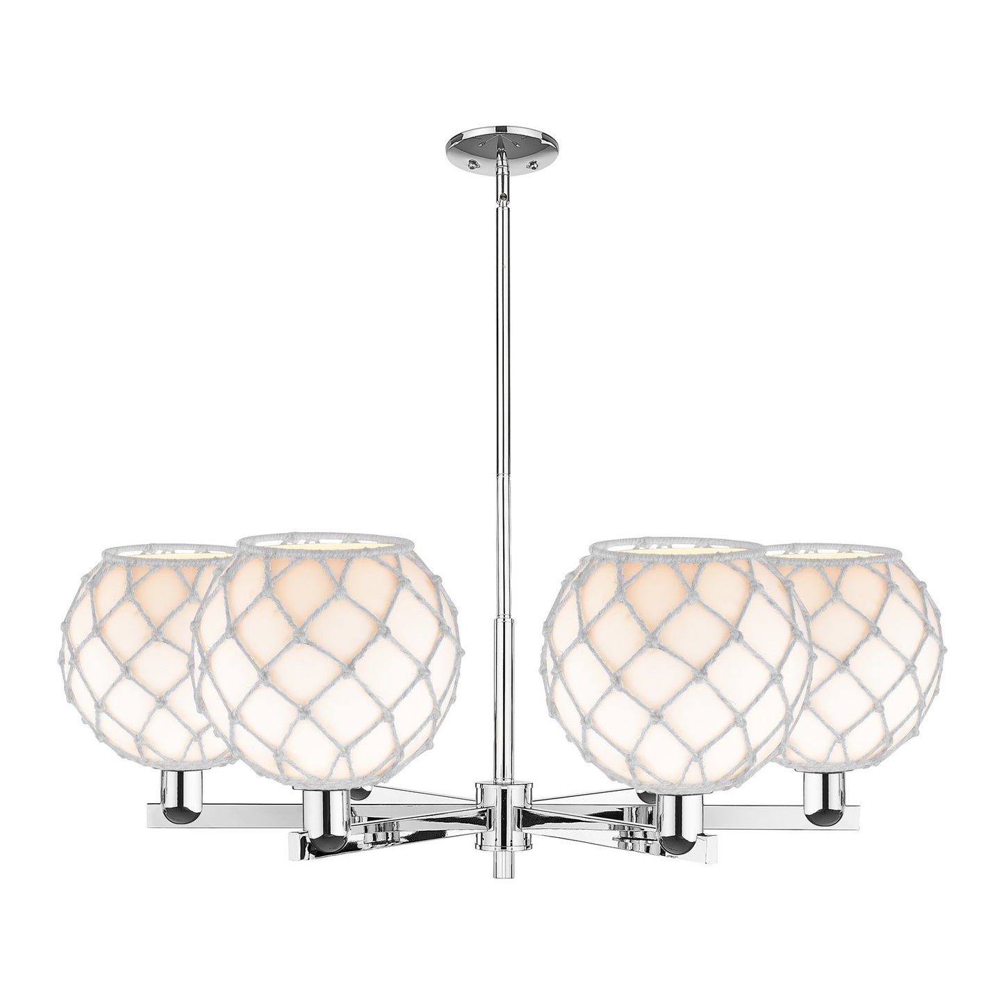 Innovations Farmhouse Rope 40in 6-Light Chandelier | Industrial Polished Chrome and White Glass with Rope | Kitchen & Dining | Model 716-6CR-PC-G121-10RW