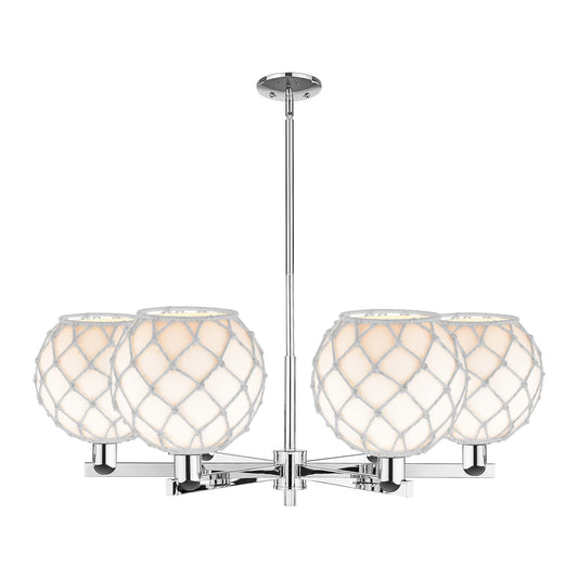Innovations Farmhouse Rope 40in 6-Light Chandelier | Industrial Polished Chrome and White Glass with Rope | Kitchen & Dining | Model 716-6CR-PC-G121-10RW