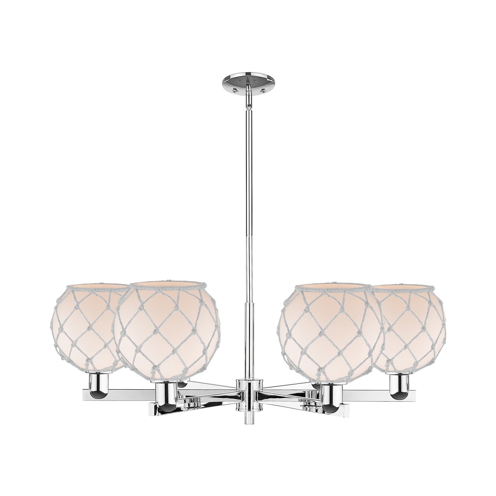 Innovations Farmhouse Rope 38in 6-Light Chandelier | Industrial Polished Chrome and White Glass with Rope | Kitchen Island & | Model 716-6CR-PC-G121-8RW