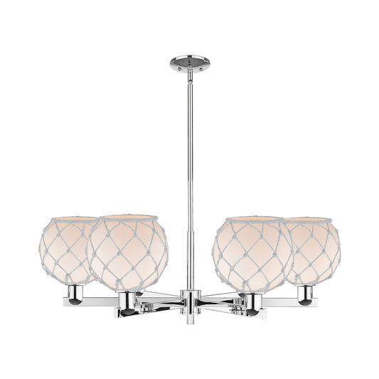 Innovations Farmhouse Rope 38in 6-Light Chandelier | Industrial Polished Chrome and White Glass with Rope | Kitchen Island & | Model 716-6CR-PC-G121-8RW