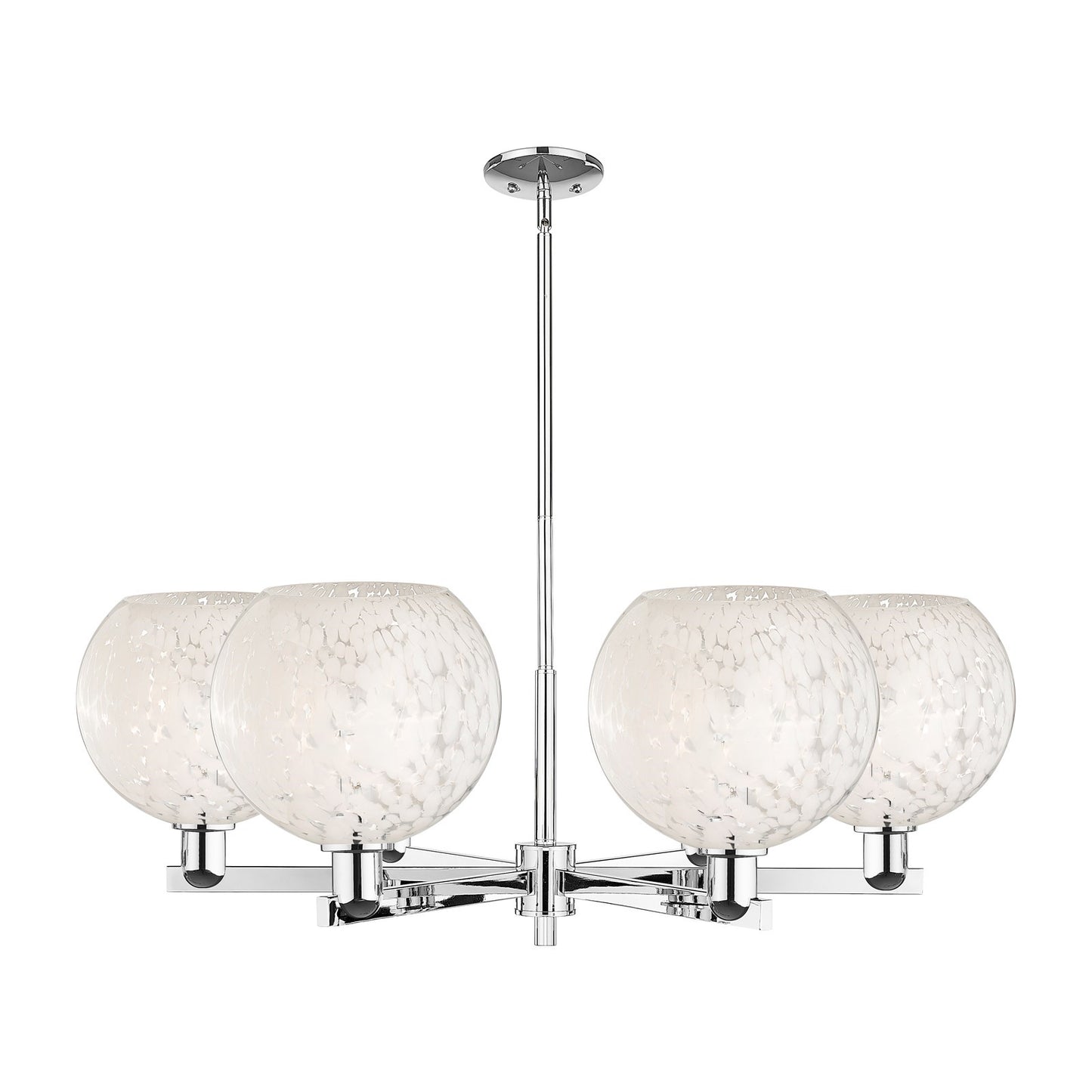 Innovations Lighting Arcadia 40in 6-Light Chandelier | Industrial Modern Polished Chrome and White Mouchette Glass | Damp | Model 716-6CR-PC-G1216-10WM