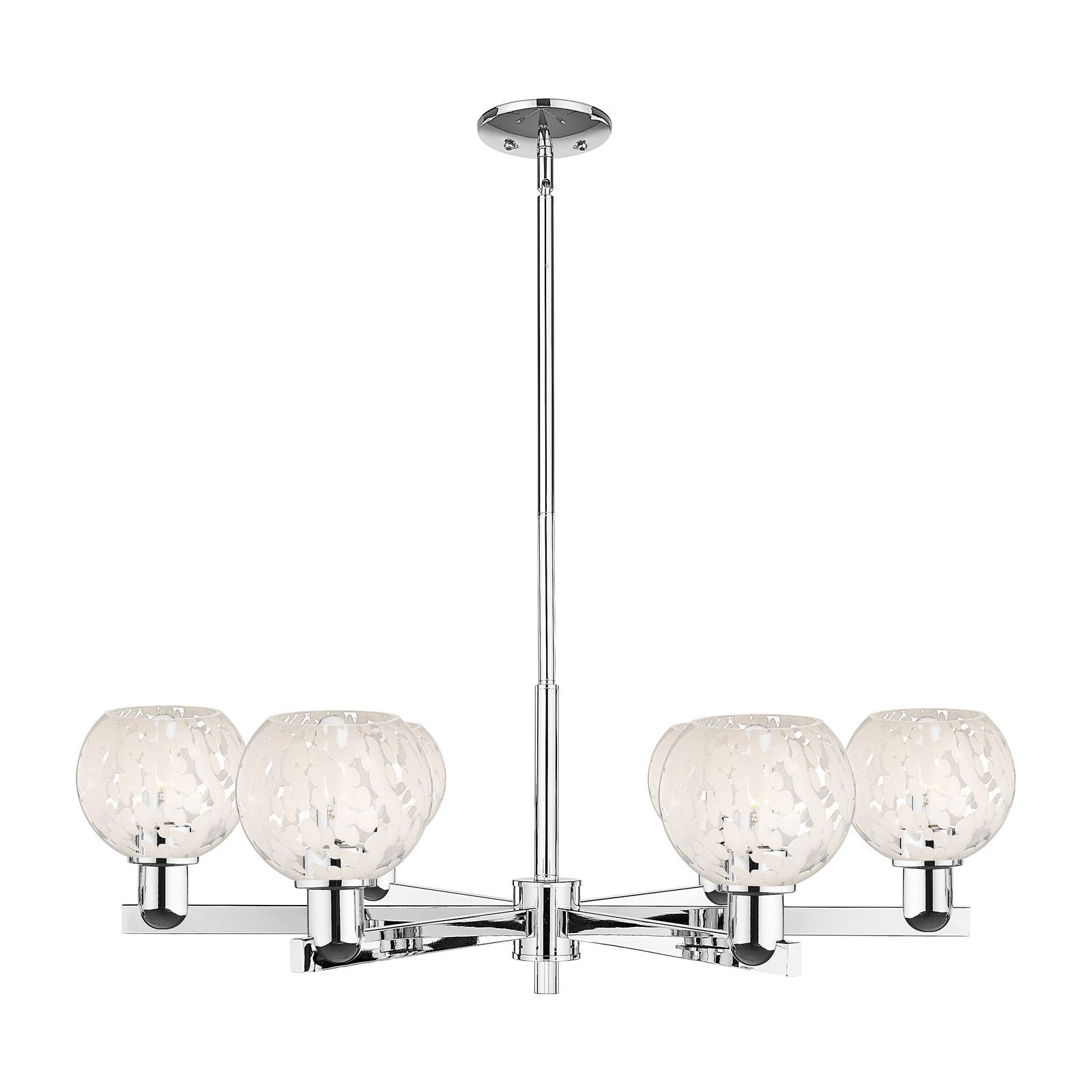 Innovations Lighting White Mouchette 36in 6-Light Chandelier | Industrial Polished Chrome and White Glass | Kitchen Island & | Model 716-6CR-PC-G1216-6WM