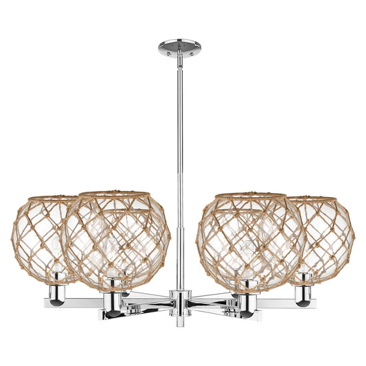Innovations Farmhouse Rope 40in 6-Light Chandelier | Industrial Polished Chrome and Clear Glass with Brown Rope | Dining Room | Model 716-6CR-PC-G122-10RB