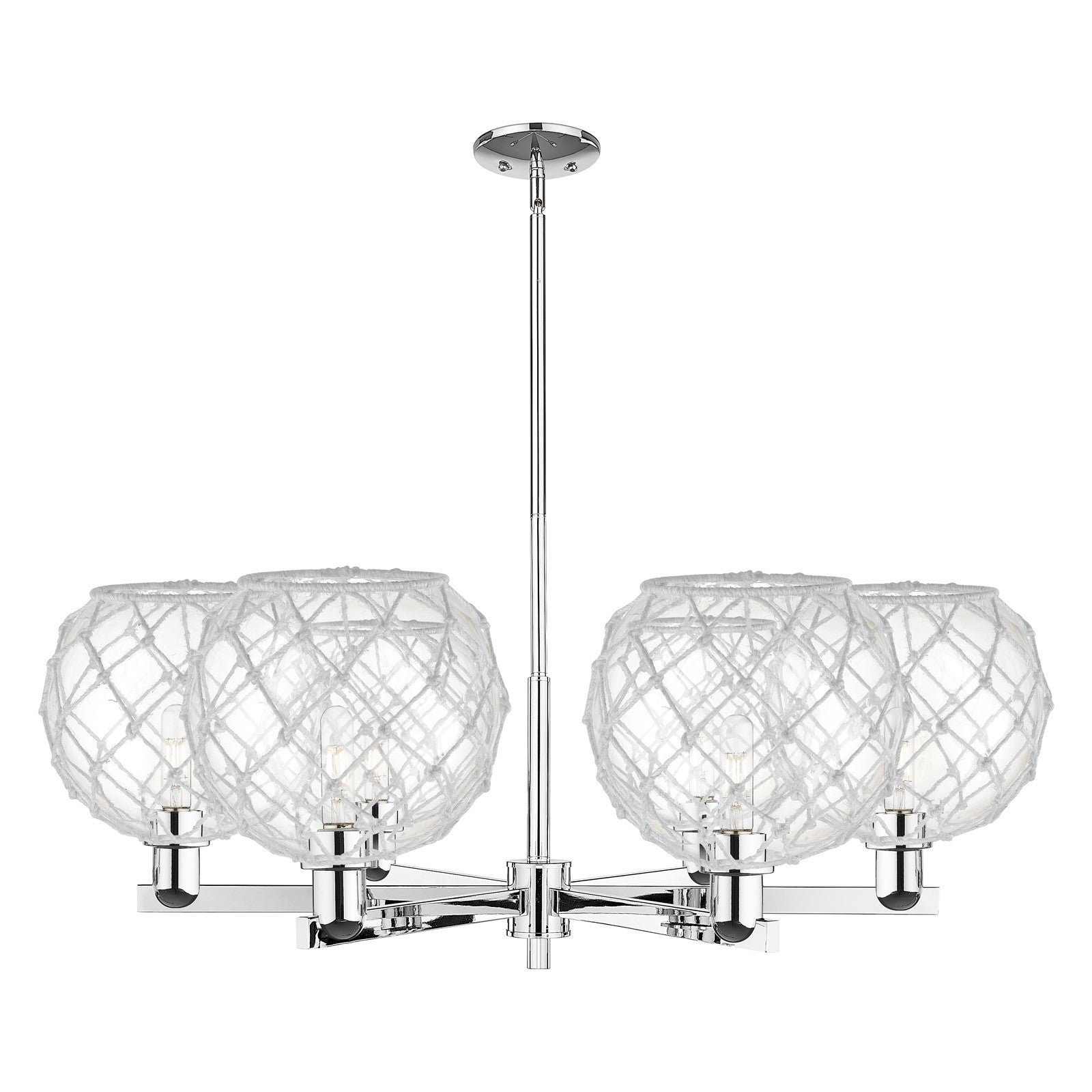 Innovations Farmhouse Rope 40in 6-Light Chandelier | Industrial Polished Chrome Steel and Clear Glass with White Rope | Model 716-6CR-PC-G122-10RW