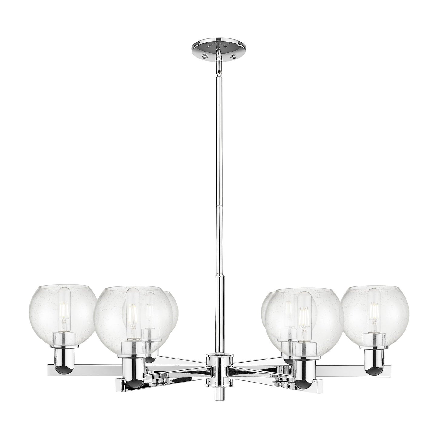 Innovations Athens 36in 6-Light Chandelier | Industrial Polished Chrome Steel and Seedy Glass | Dining Room & Living Room | Model 716-6CR-PC-G124-6