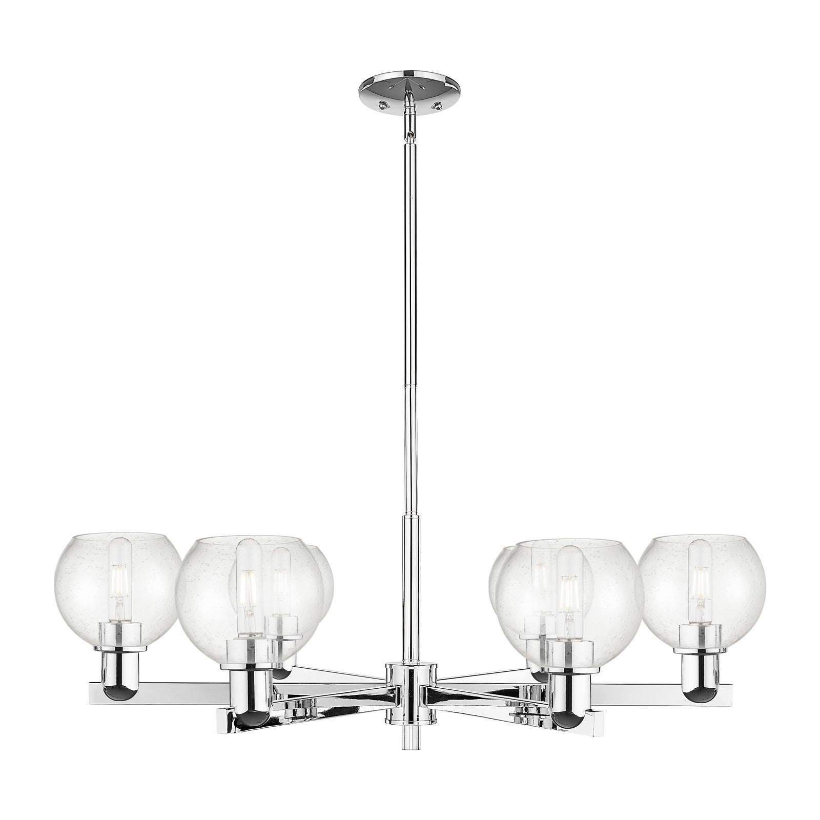 Innovations Athens 36in 6-Light Chandelier | Industrial Polished Chrome Steel and Seedy Glass | Dining Room & Living Room | Model 716-6CR-PC-G124-6