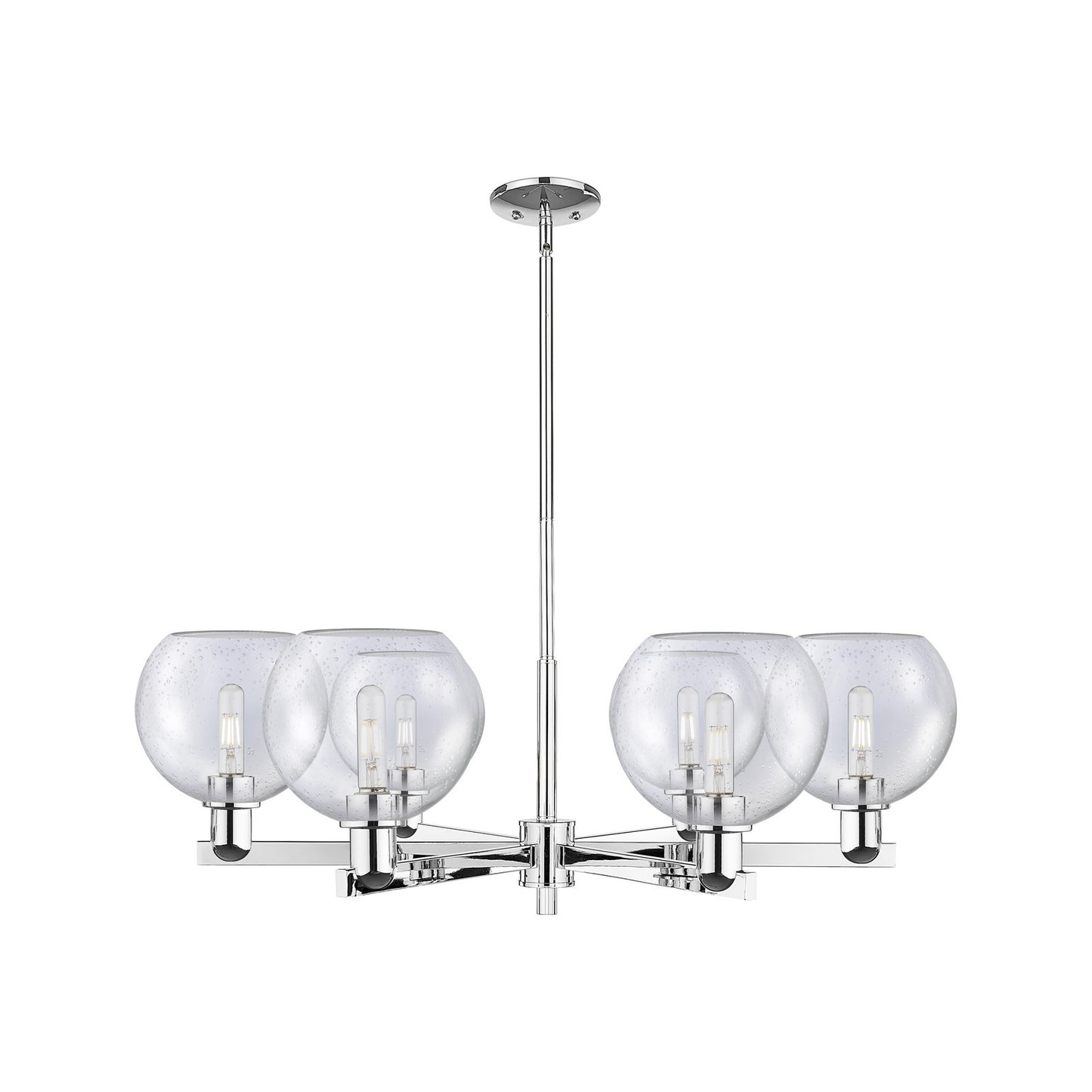 Innovations Athens 38in 6-Light Chandelier | Industrial Polished Chrome Steel and Seedy Glass | Dining Room & Living Room | Model 716-6CR-PC-G124-8