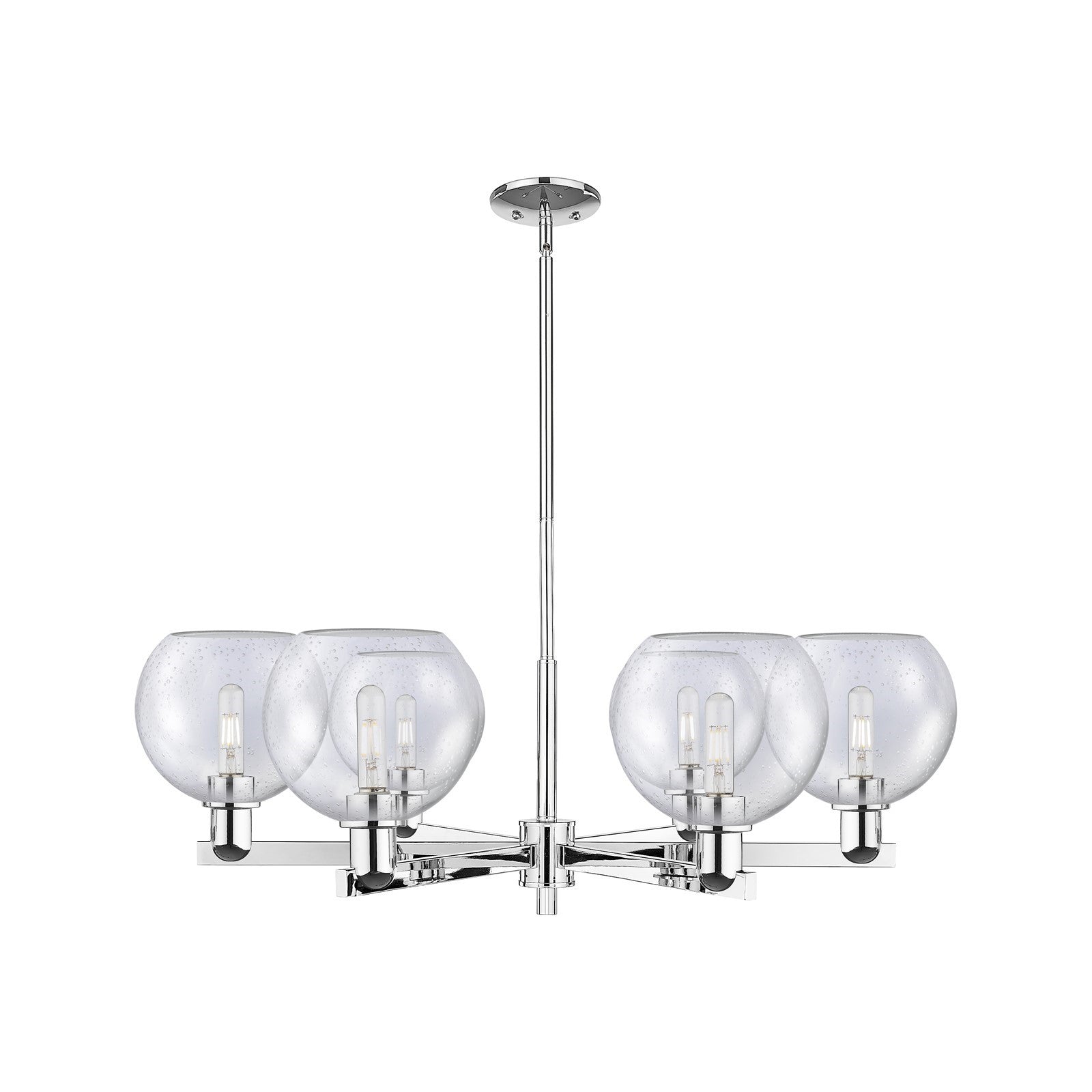 Innovations Athens 38in 6-Light Chandelier | Industrial Polished Chrome Steel and Seedy Glass | Dining Room & Living Room | Model 716-6CR-PC-G124-8