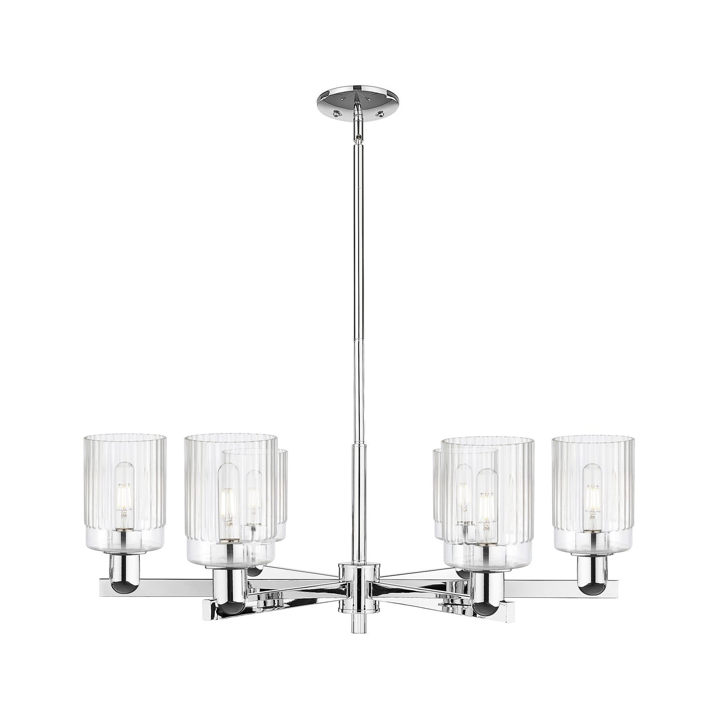 Innovations Hadley 34in 6-Light Chandelier | Industrial Polished Chrome and Clear Ribbed Glass | Dining Room & Living Room | Model 716-6CR-PC-G342