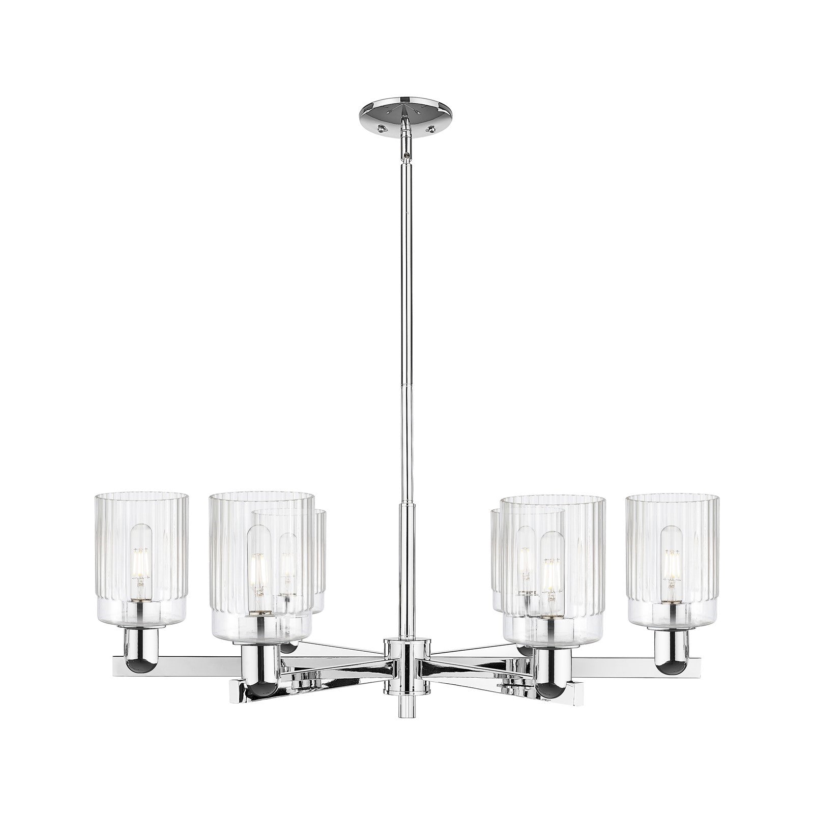 Innovations Hadley 34in 6-Light Chandelier | Industrial Polished Chrome and Clear Ribbed Glass | Dining Room & Living Room | Model 716-6CR-PC-G342