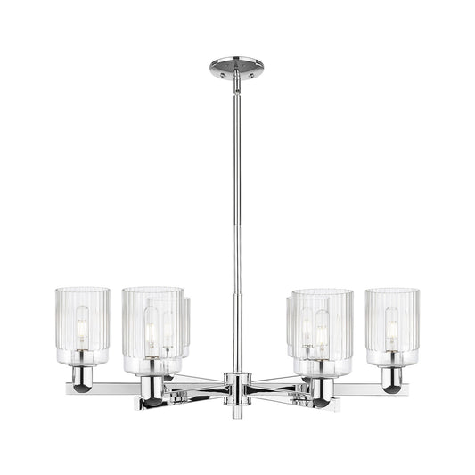 Innovations Hadley 34in 6-Light Chandelier | Industrial Polished Chrome and Clear Ribbed Glass | Dining Room & Living Room | Model 716-6CR-PC-G342