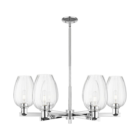 Innovations Preston Flute 36in 6-Light Chandelier | Industrial Polished Chrome Steel and Clear Glass | Kitchen Island & Dining | Model 716-6CR-PC-G457-6CL