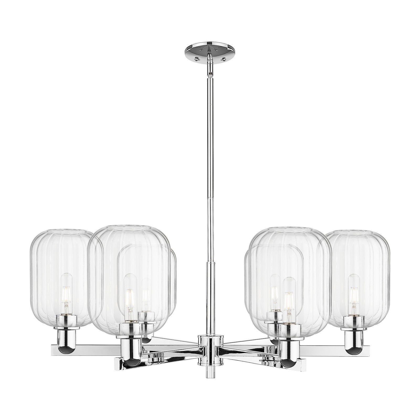 Innovations Preston Cylinder 36.5in 6-Light Chandelier | Industrial Polished Chrome and Clear Glass | Dining Room & Living | Model 716-6CR-PC-G460-7CL