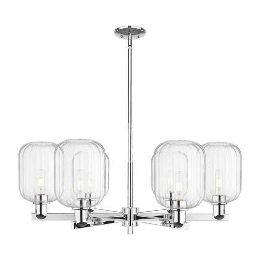 Innovations Preston Cylinder 36.5in 6-Light Chandelier | Industrial Polished Chrome and Clear Glass | Dining Room & Living | Model 716-6CR-PC-G460-7CL