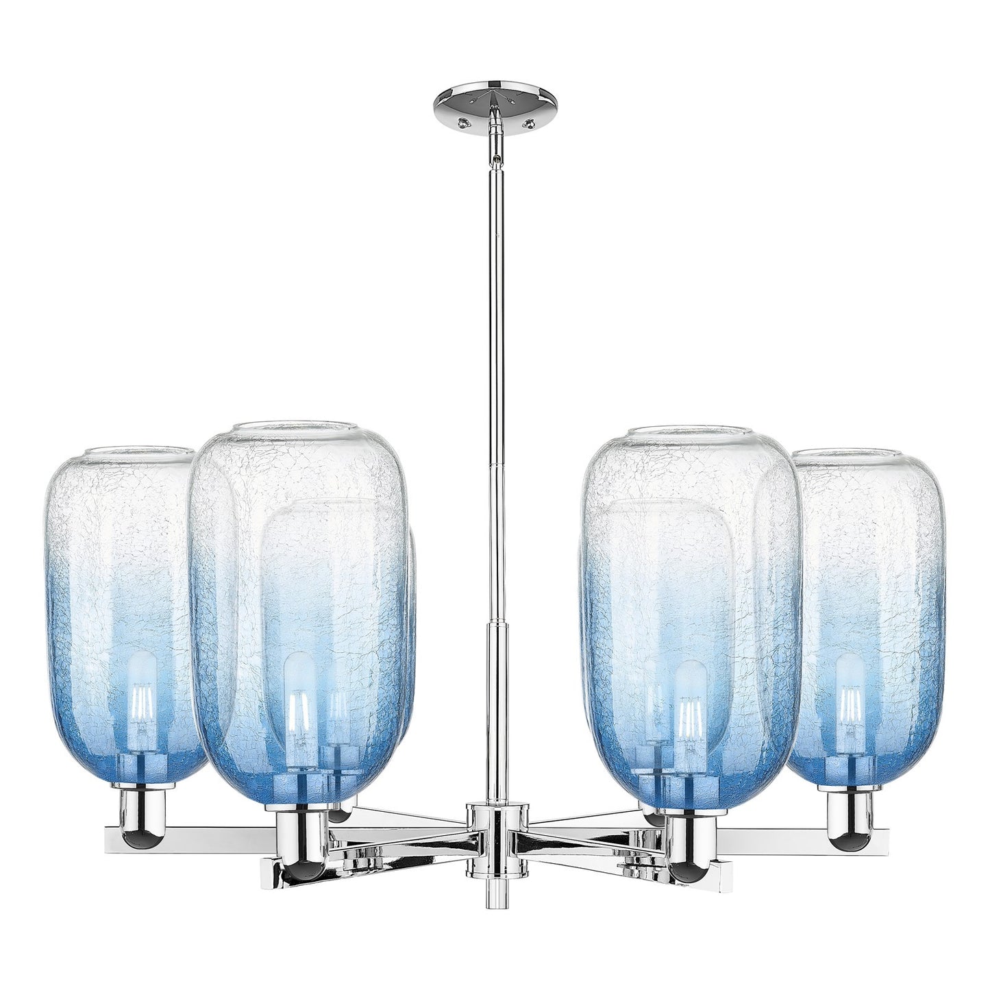 Innovations Brookhaven Cloche 36.75in 6-Light Chandelier | Industrial Polished Chrome and Sapphire Blue Glass | Dining Room & | Model 716-6CR-PC-G482-7SB