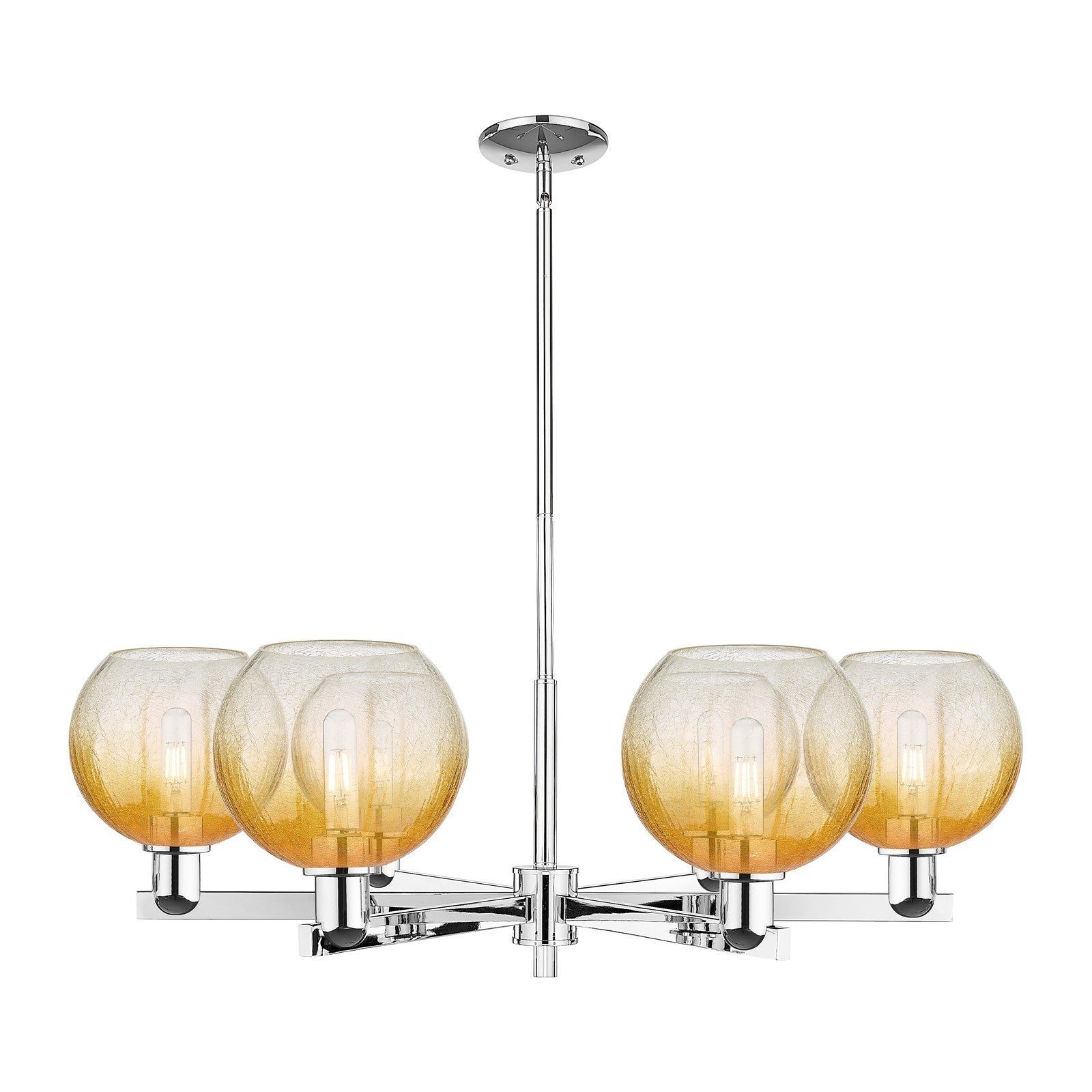 Innovations Brookhaven Globe 38in 6-Light Chandelier | Industrial Polished Chrome and Amber Glass | Dining Room & Living Room | Model 716-6CR-PC-G483-8AM
