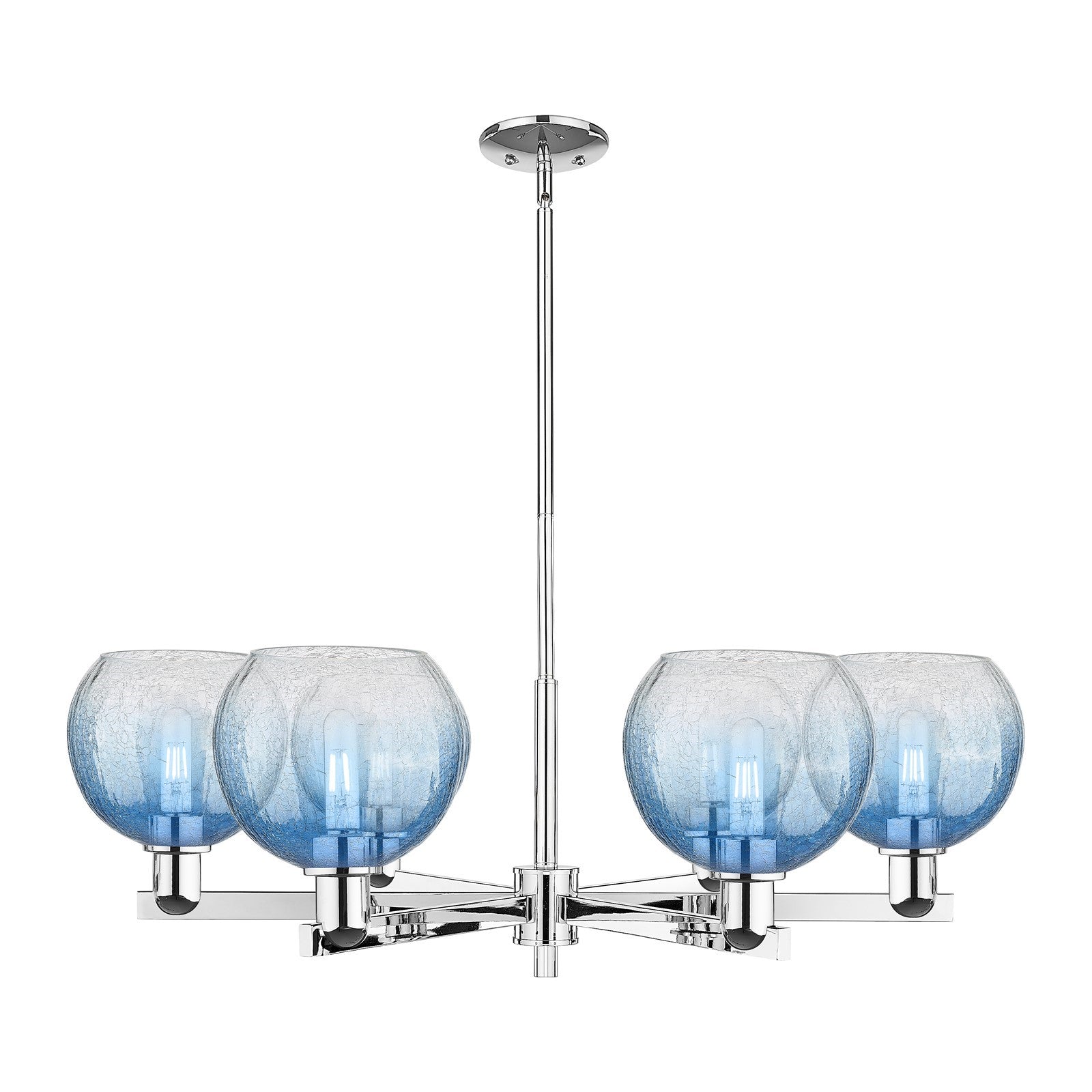 Innovations Brookhaven Globe 37.75in 6-Light Chandelier | Industrial Polished Chrome and Sapphire Blue Glass | Dining Room & | Model 716-6CR-PC-G483-8SB