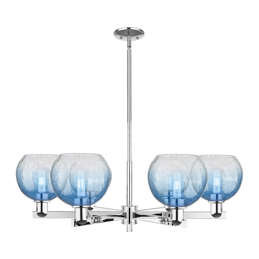 Innovations Brookhaven Globe 37.75in 6-Light Chandelier | Industrial Polished Chrome and Sapphire Blue Glass | Dining Room & | Model 716-6CR-PC-G483-8SB