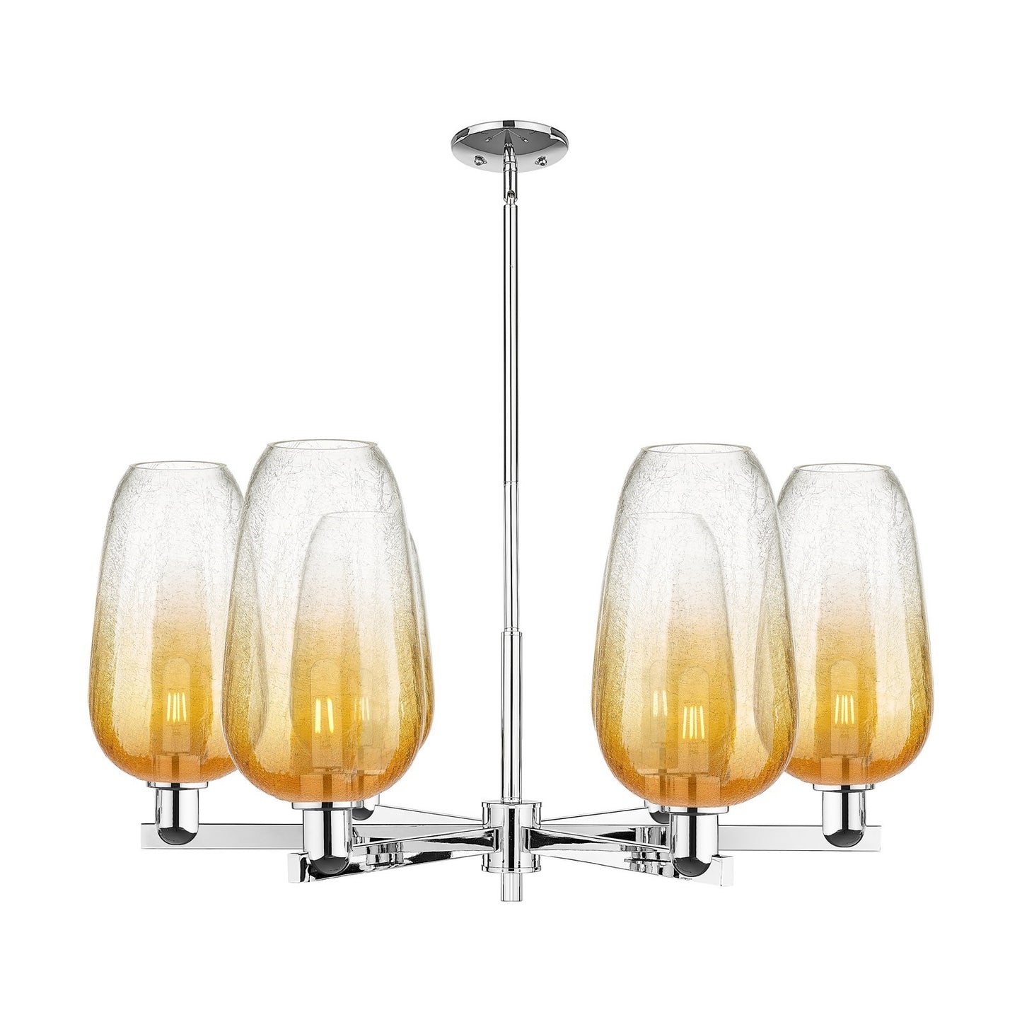 Innovations Brookhaven Flute 37in 6-Light Chandelier | Industrial Polished Chrome and Amber Glass | Kitchen Island & Dining | Model 716-6CR-PC-G484-7AM