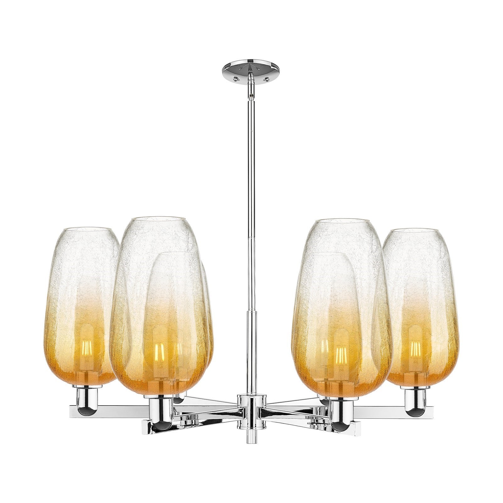Innovations Brookhaven Flute 37in 6-Light Chandelier | Industrial Polished Chrome and Amber Glass | Kitchen Island & Dining | Model 716-6CR-PC-G484-7AM
