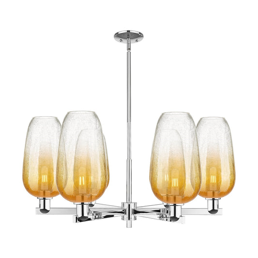 Innovations Brookhaven Flute 37in 6-Light Chandelier | Industrial Polished Chrome and Amber Glass | Kitchen Island & Dining | Model 716-6CR-PC-G484-7AM