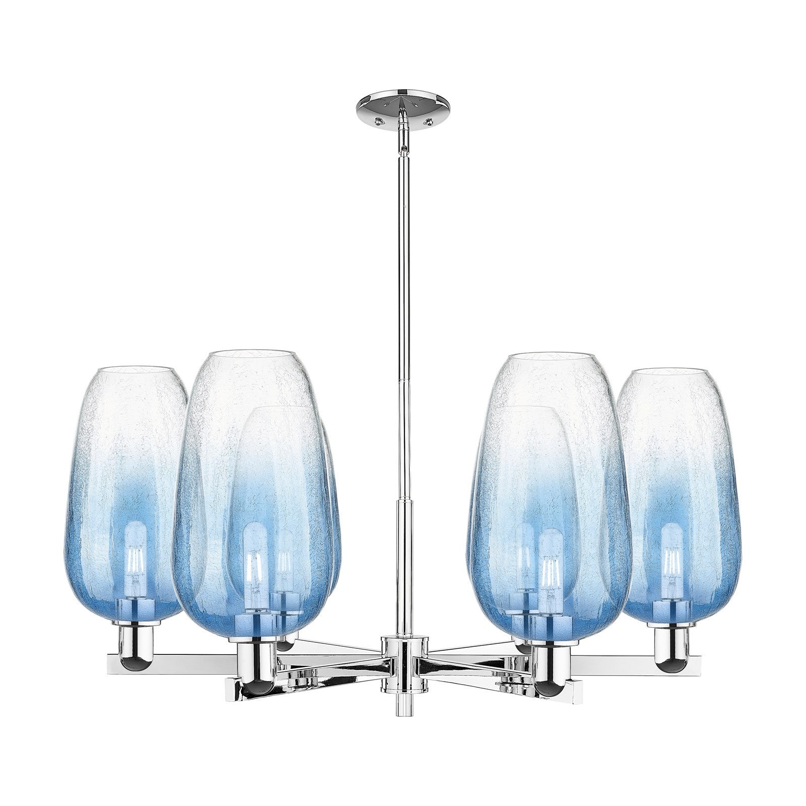 Innovations Brookhaven Flute 36.75in 6-Light Chandelier | Industrial Polished Chrome and Sapphire Blue Glass | Kitchen Island | Model 716-6CR-PC-G484-7SB