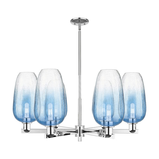 Innovations Brookhaven Flute 36.75in 6-Light Chandelier | Industrial Polished Chrome and Sapphire Blue Glass | Kitchen Island | Model 716-6CR-PC-G484-7SB
