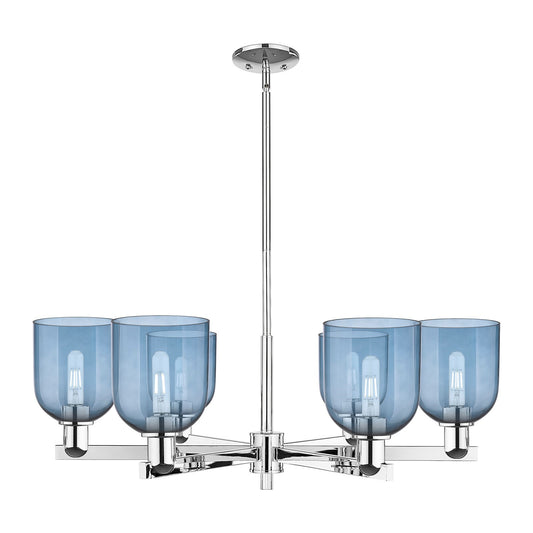 Innovations Bella 35in 6-Light Chandelier | Industrial Polished Chrome and Blue Glass | Dining Room & Living Room | Model 716-6CR-PC-G558-6BL