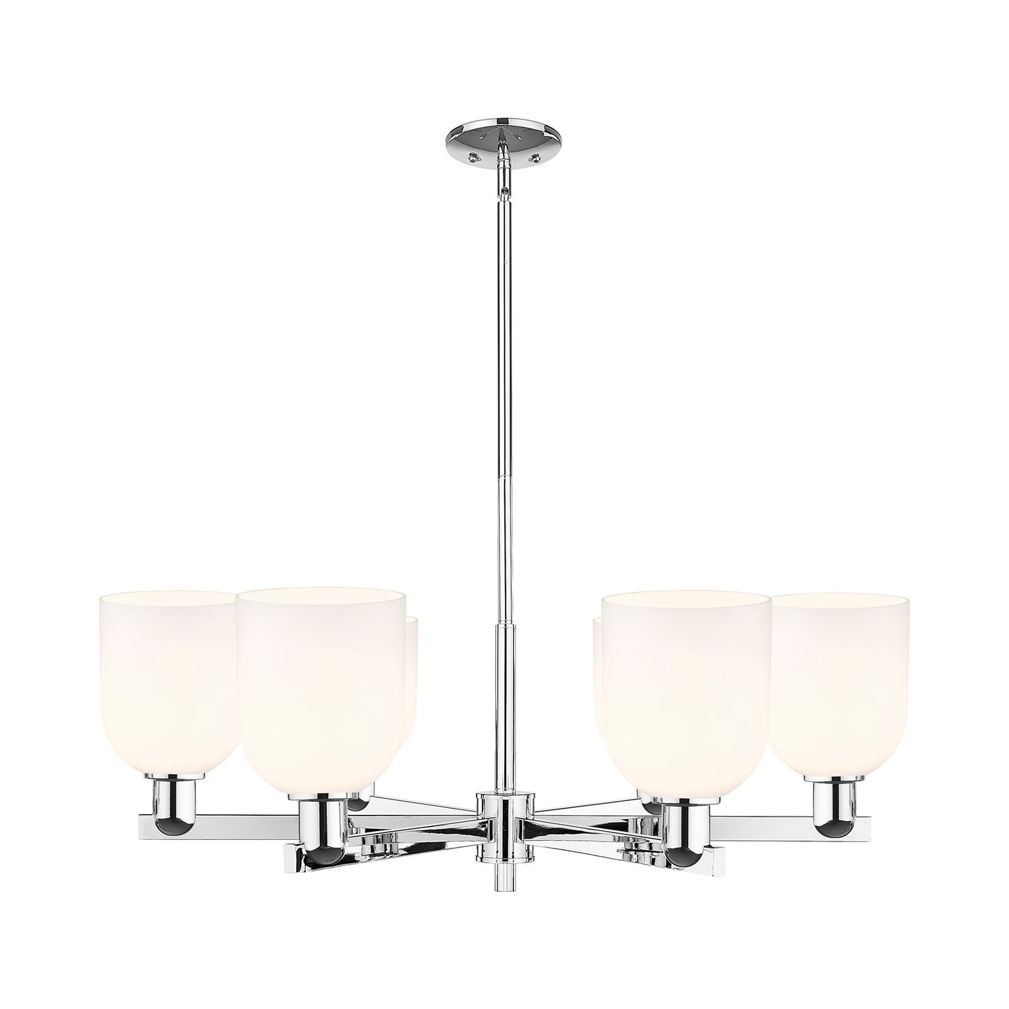 Innovations Bella 35in 6-Light Chandelier | Industrial Polished Chrome and White Glass | Dining Room & Living Room | Model 716-6CR-PC-G558-6GWH