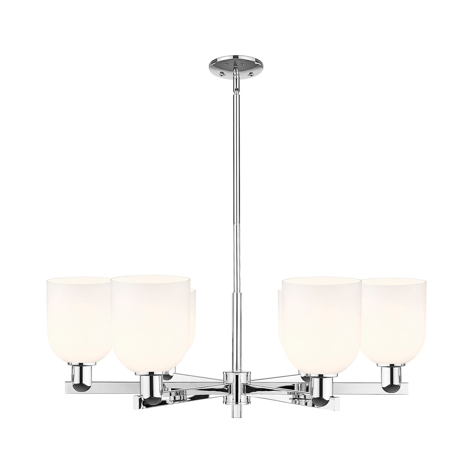 Innovations Bella 35in 6-Light Chandelier | Industrial Polished Chrome and White Glass | Dining Room & Living Room | Model 716-6CR-PC-G558-6GWH