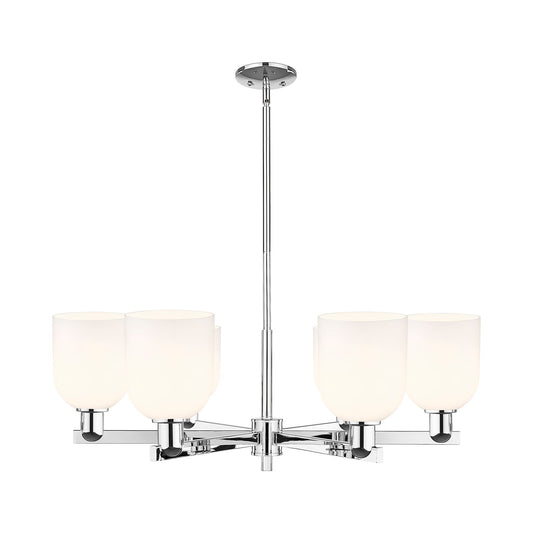 Innovations Bella 35in 6-Light Chandelier | Industrial Polished Chrome and White Glass | Dining Room & Living Room | Model 716-6CR-PC-G558-6GWH