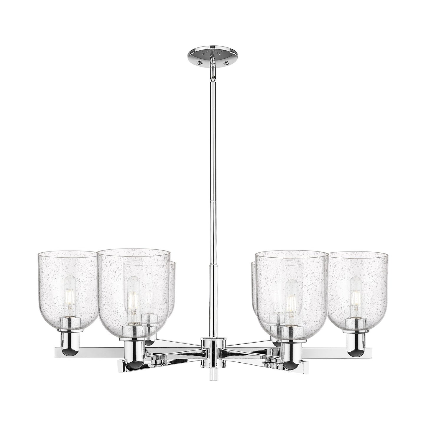 Innovations Bella 35in 6-Light Chandelier | Industrial Polished Chrome Steel and Seedy Glass | Kitchen Island & Dining Room | Model 716-6CR-PC-G558-6SDY