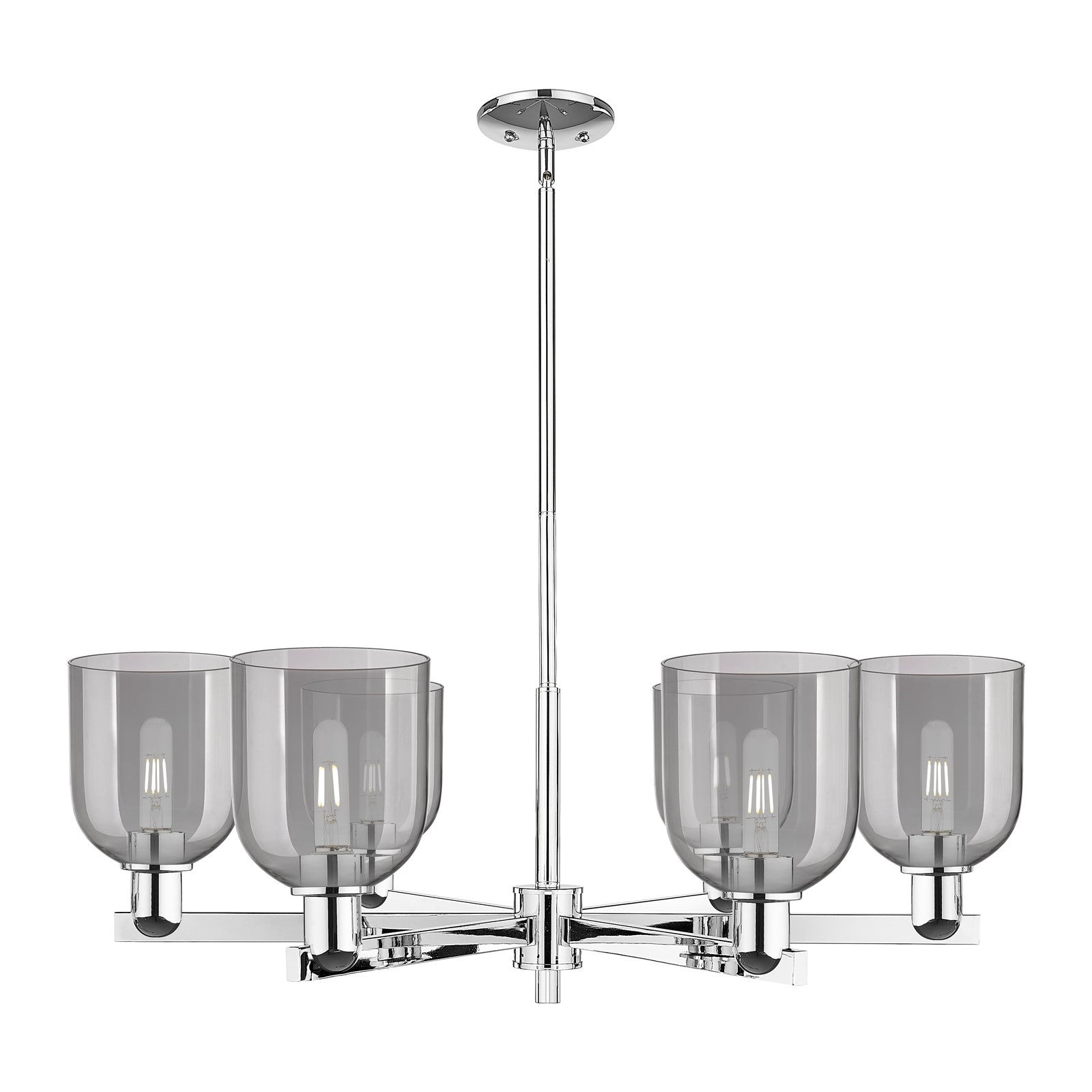 Innovations Bella 35in 6-Light Chandelier | Industrial Polished Chrome and Light Smoke Glass | Dining Room & Living Room | Model 716-6CR-PC-G558-6SM