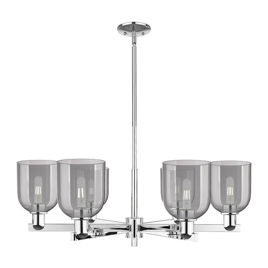 Innovations Bella 35in 6-Light Chandelier | Industrial Polished Chrome and Light Smoke Glass | Dining Room & Living Room | Model 716-6CR-PC-G558-6SM