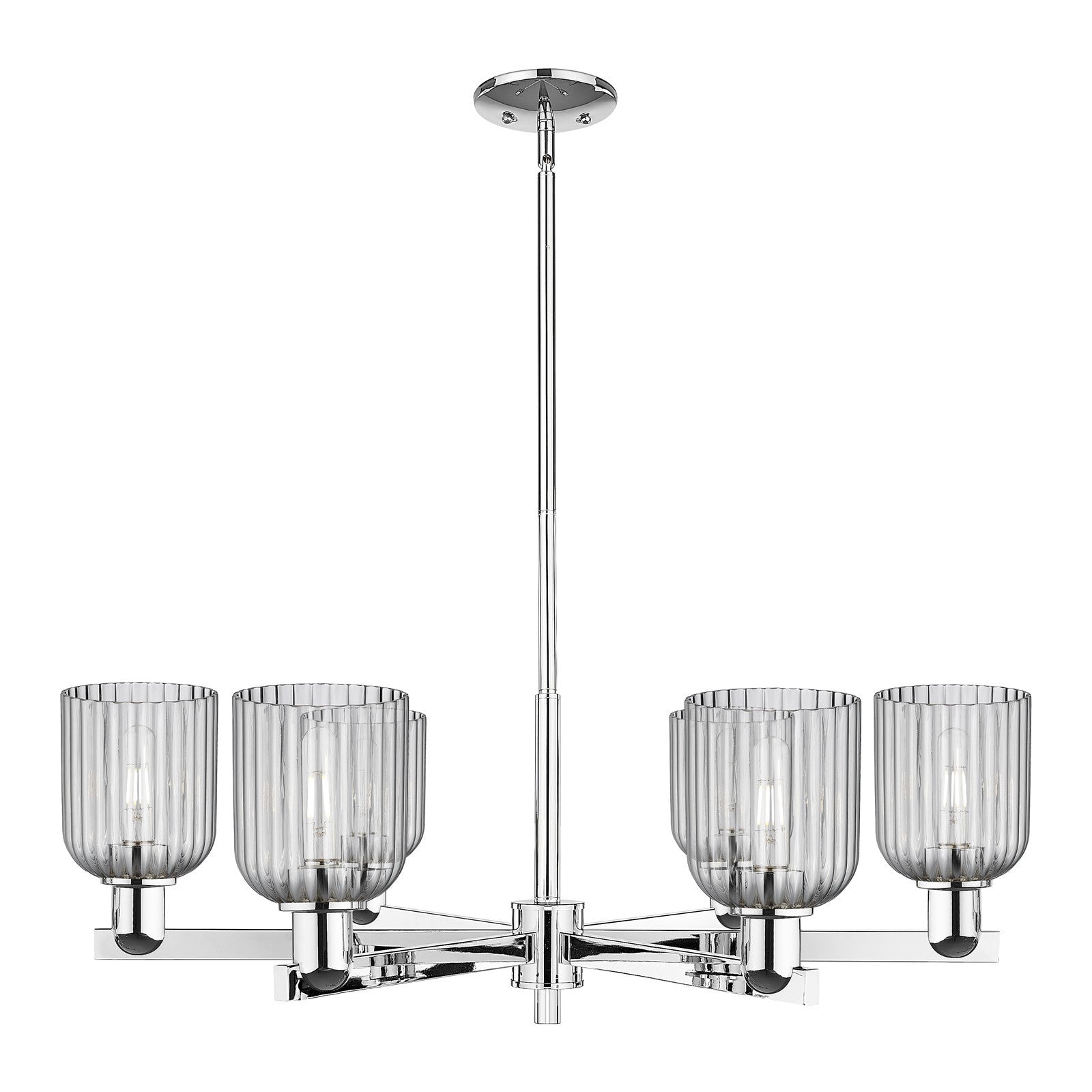 Innovations Bridal Veil 35in 6-Light Chandelier | Industrial Polished Chrome and Light Smoke Ribbed Glass | Dining Room & | Model 716-6CR-PC-G559-5SM