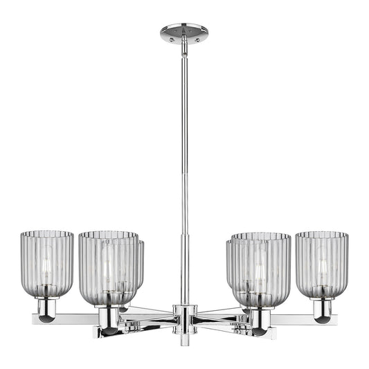 Innovations Bridal Veil 35in 6-Light Chandelier | Industrial Polished Chrome and Light Smoke Ribbed Glass | Dining Room & | Model 716-6CR-PC-G559-5SM