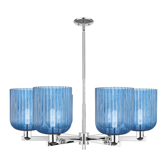 Innovations Bridal Veil 38in 6-Light Chandelier | Industrial Polished Chrome and Princess Blue Ribbed Glass | Kitchen Island & | Model 716-6CR-PC-G559-8BL