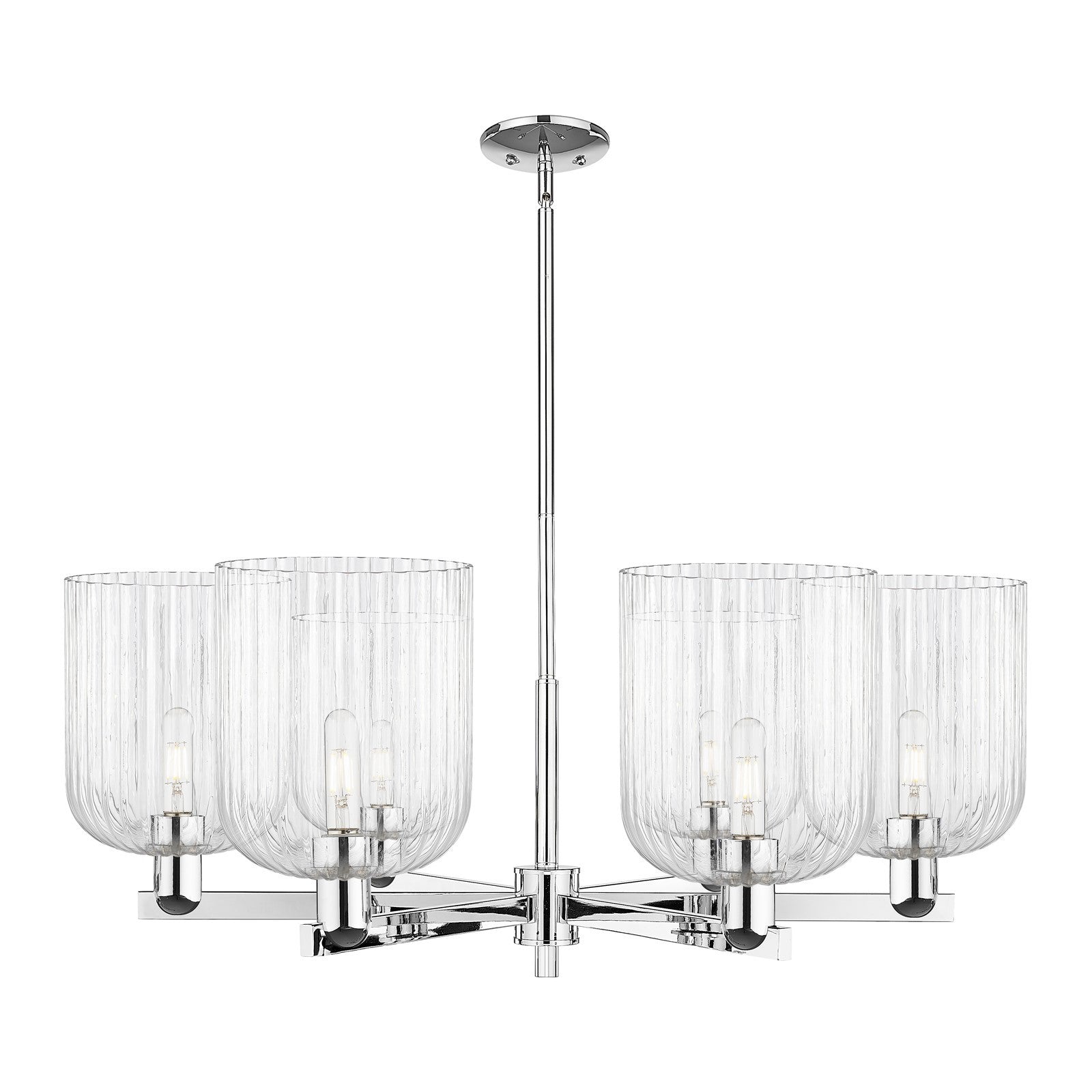 Innovations Bridal Veil 38in 6-Light Chandelier | Industrial Polished Chrome and Clear Ribbed Glass | Dining Room & Living | Model 716-6CR-PC-G559-8CL