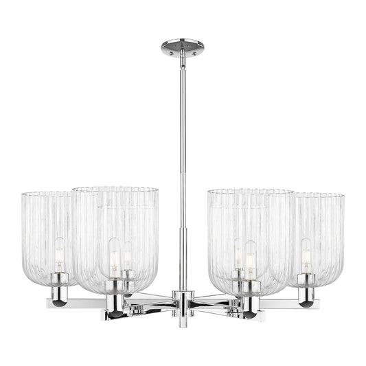 Innovations Bridal Veil 38in 6-Light Chandelier | Industrial Polished Chrome and Clear Ribbed Glass | Dining Room & Living | Model 716-6CR-PC-G559-8CL