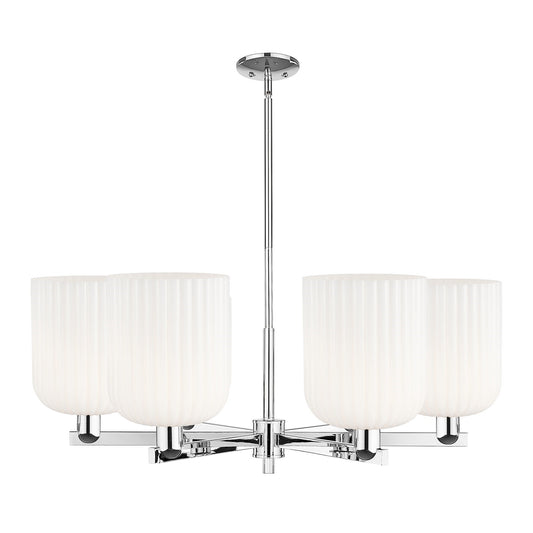 Innovations Bridal Veil 38in 6-Light Chandelier | Industrial Polished Chrome and Gloss White Ribbed Glass | Kitchen Island & | Model 716-6CR-PC-G559-8GWH