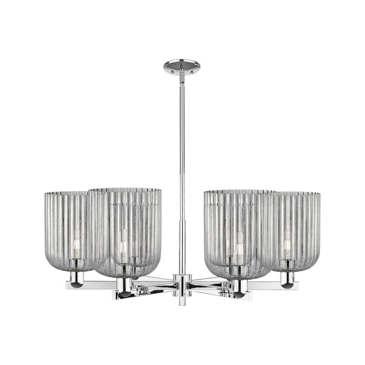 Innovations Bridal Veil 38in 6-Light Chandelier | Industrial Modern Polished Chrome and Light Smoke Ribbed Glass | Dining Room | Model 716-6CR-PC-G559-8SM