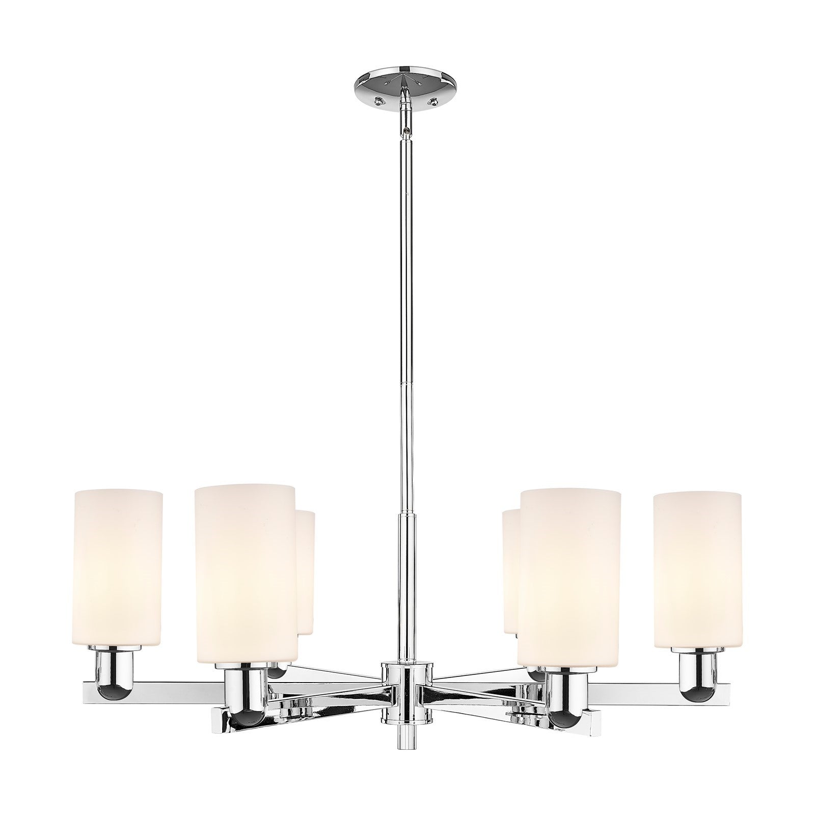 Innovations Clymer 34in 6-Light Chandelier | Industrial Polished Chrome and Matte White Glass | Dining Room & Living Room | Model 716-6CR-PC-G801